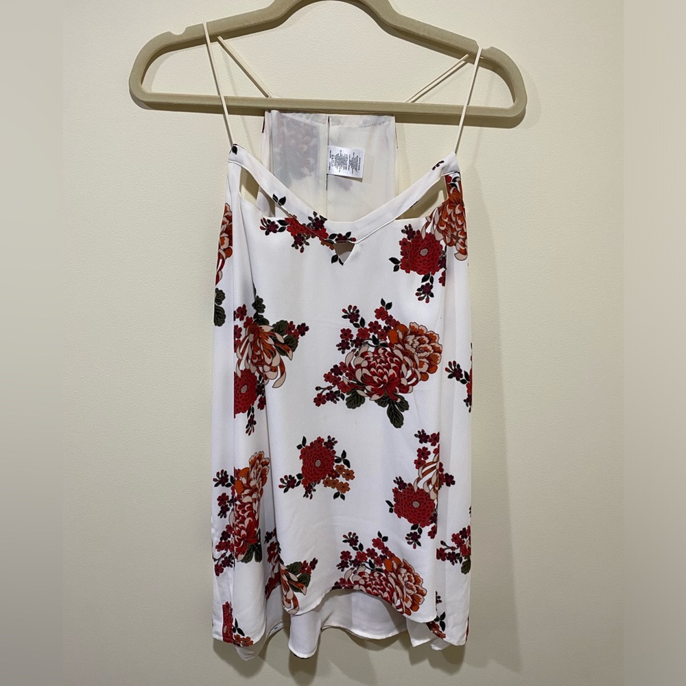 Express Red Floral Tank Top with Cutouts